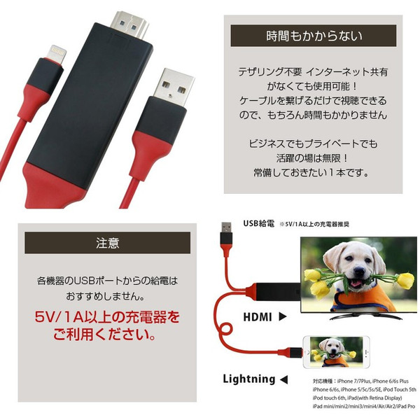 送料無料】 iPhone/iPad/iPod to HDMI変換ケーブル Lightning HDMI iPhone iPad 対応　ミラーリング_画像4