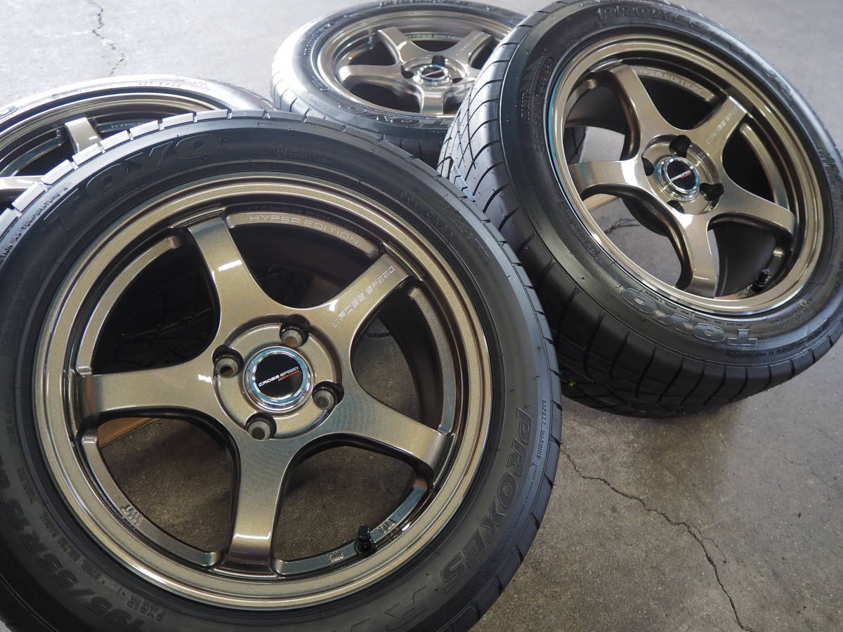 ★人気★195/50R15 7J+35 4H100 新品 軽量 逆ゾリ クロススピードCR5 ハイグリップ TOYO R1R 1台分 YARIS FIT SWIFT SUCCEED PROBOX BZの画像2