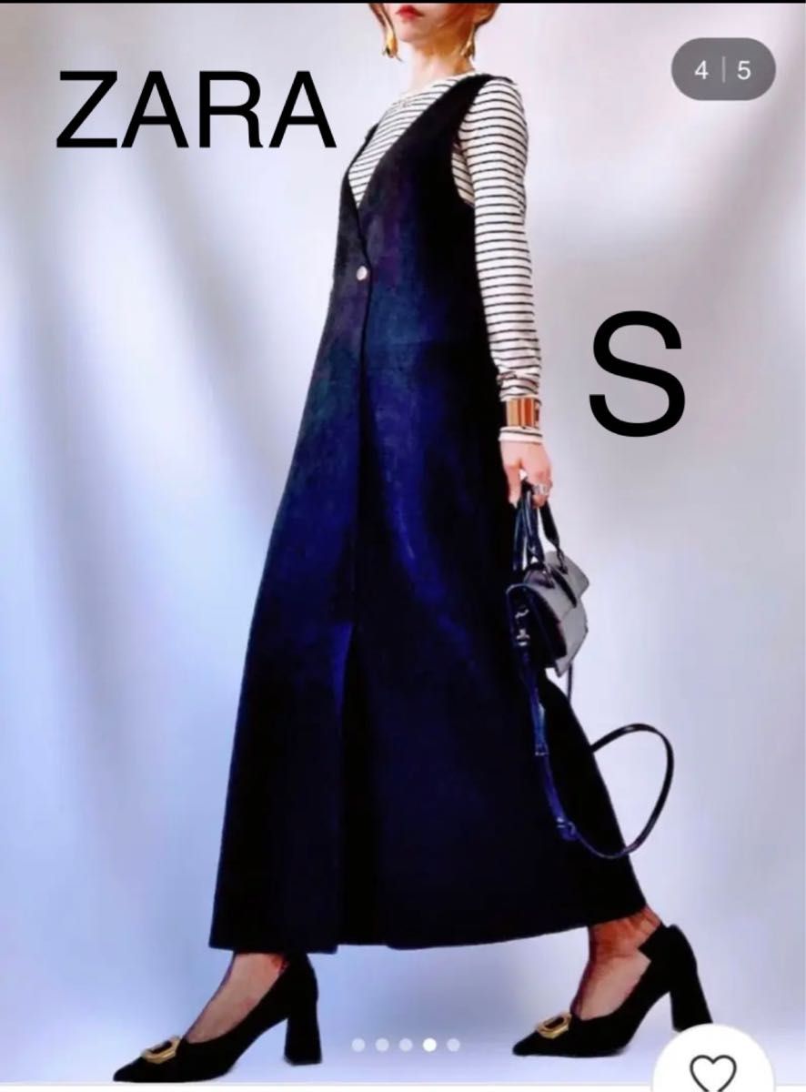 ZARA 今期完売 ダブルブレスト フェイクスエードジャンパースカート S 黒