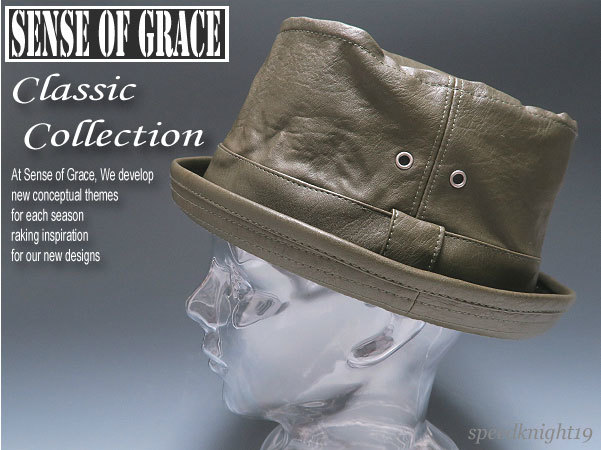 grace★2wayモッズPUレザーポークパイハット【OG】新品 定価￥5600 サイズ調節可能 男女兼用 バケットハット センスオブグレース_画像1