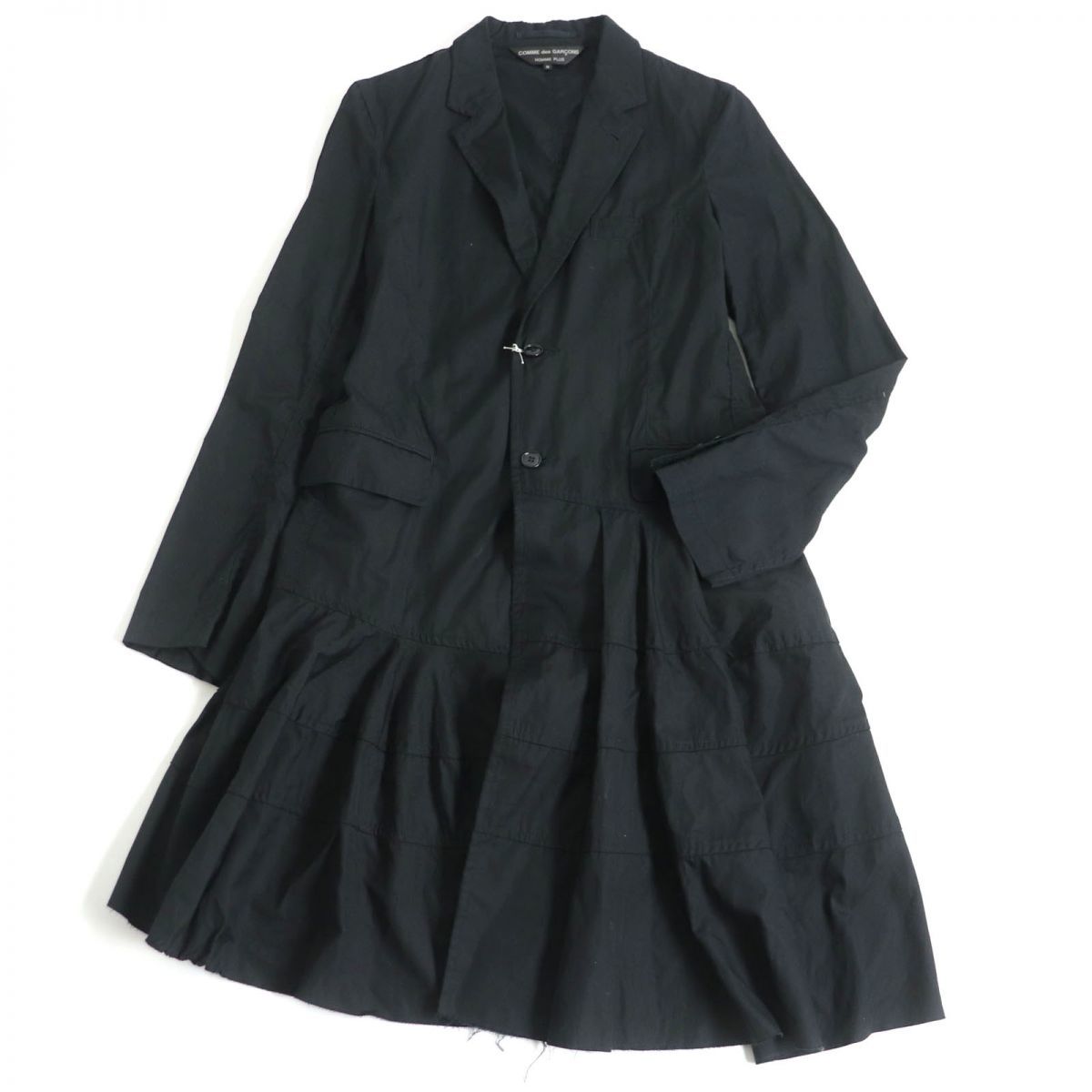 未使用品□2019年製 コムデギャルソン オムプリュス コットン100％ フリル アシンメトリー デザインコート ブラック M 日本製 正規品