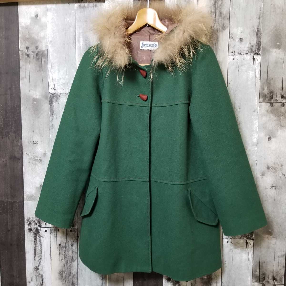 Jocomomola Jocomomola пальто мех размер 40 капот Chinese racoon оттенок зеленого женский 