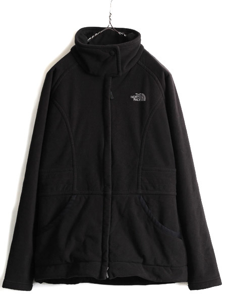 人気 黒 ■ ノースフェイス フルジップ フリース ジャケット レディース M / 古着 The North face アウトドア 裏ボア 毛長 コート ブルゾン