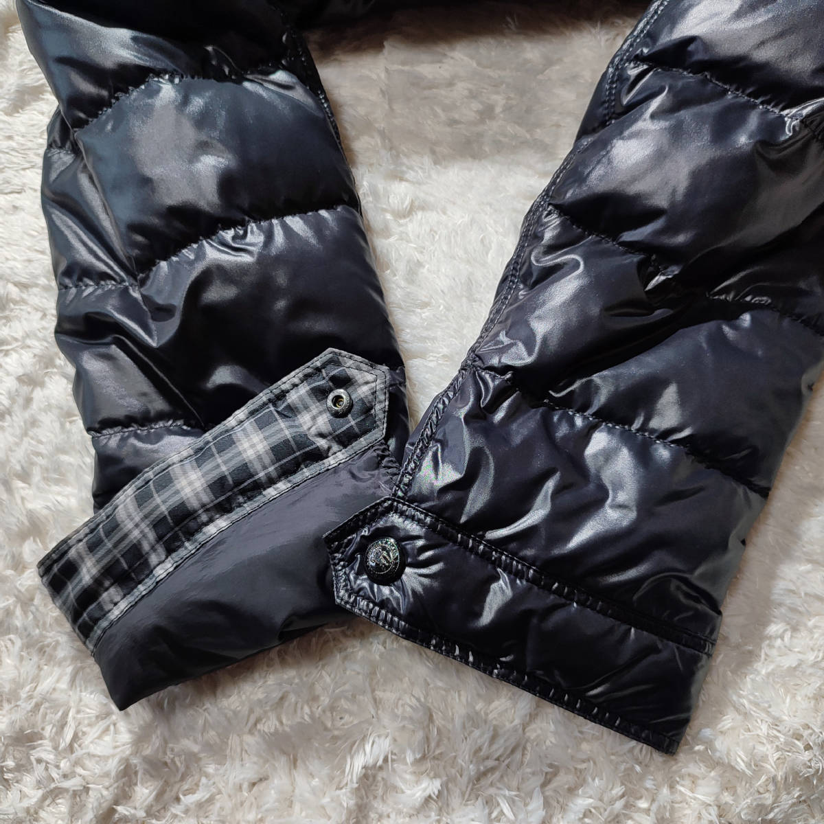 【極美品 希少LL】BURBERRY BLACK LABEL ホワイトグース ダウンジャケット ワッペン ホースロゴ ノバチェック バーバリーブラックレーベル