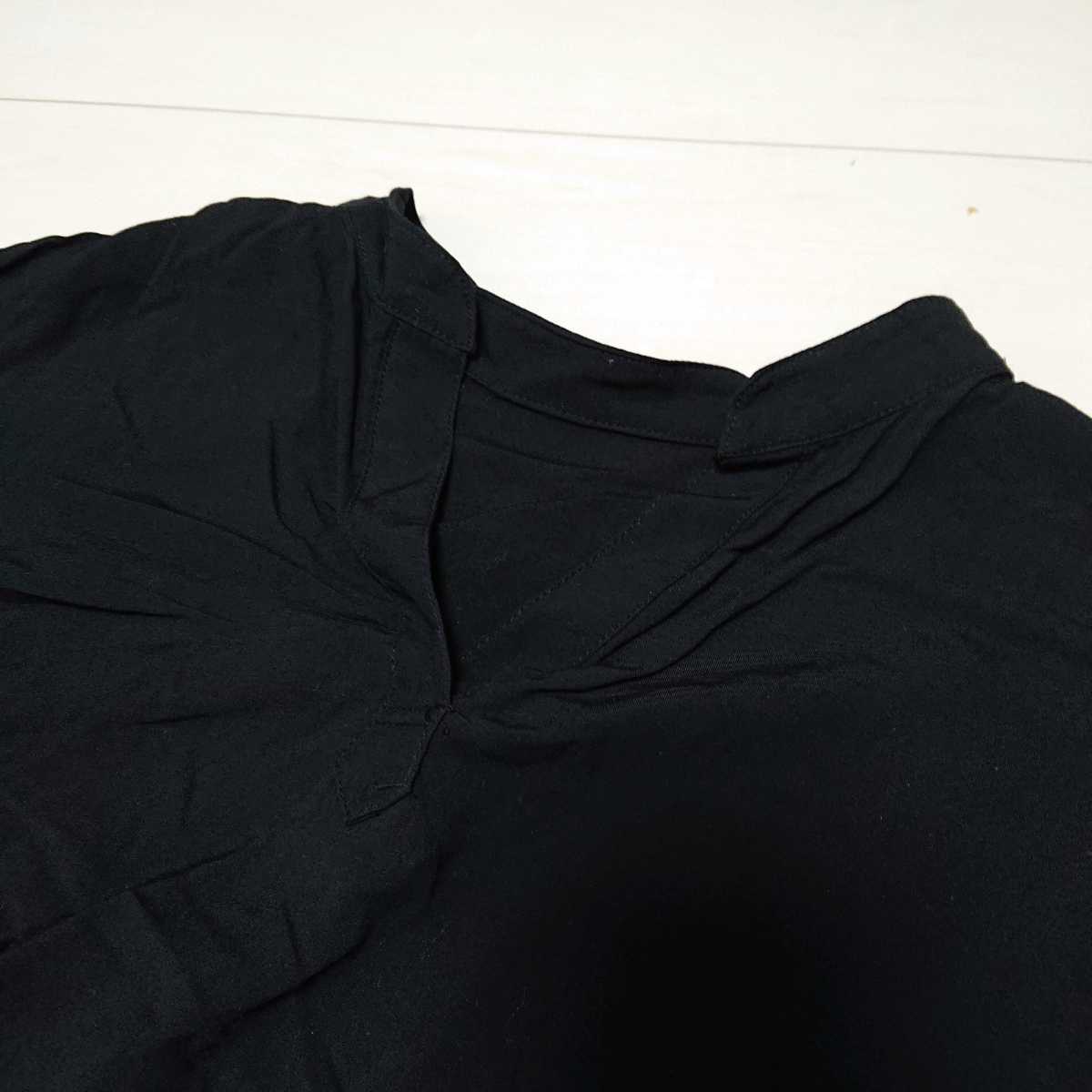 送料無料 レディースLL XL 長袖 七分袖 シャツ ブラウス ブラック jk026 の画像2