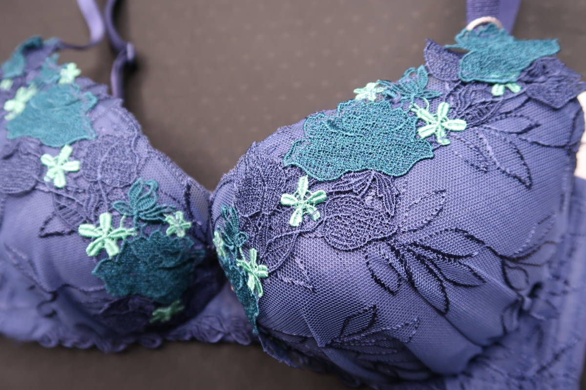 1Y* D75to Lynn p bra FLORALEfrola-re high class line gorgeous embroidery almond Sakura . flower lovely cute navy navy blue color series 