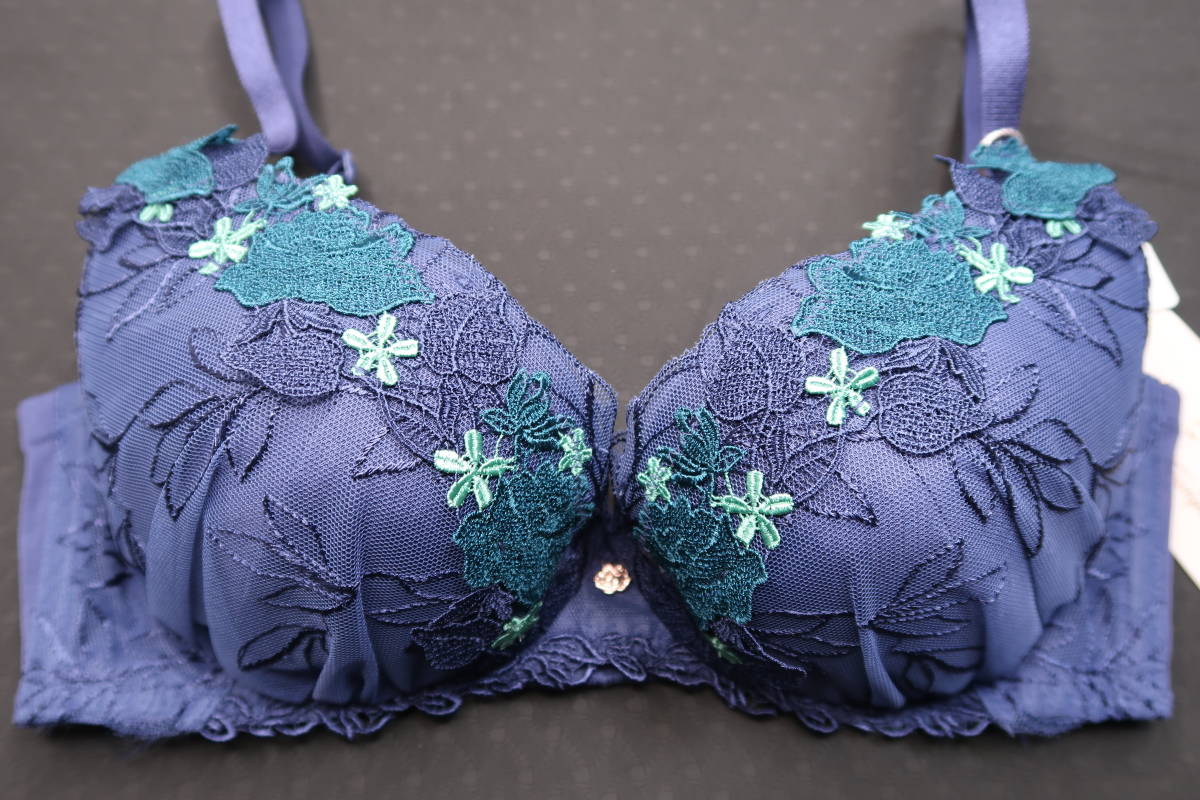 1Y* D75to Lynn p bra FLORALEfrola-re high class line gorgeous embroidery almond Sakura . flower lovely cute navy navy blue color series 