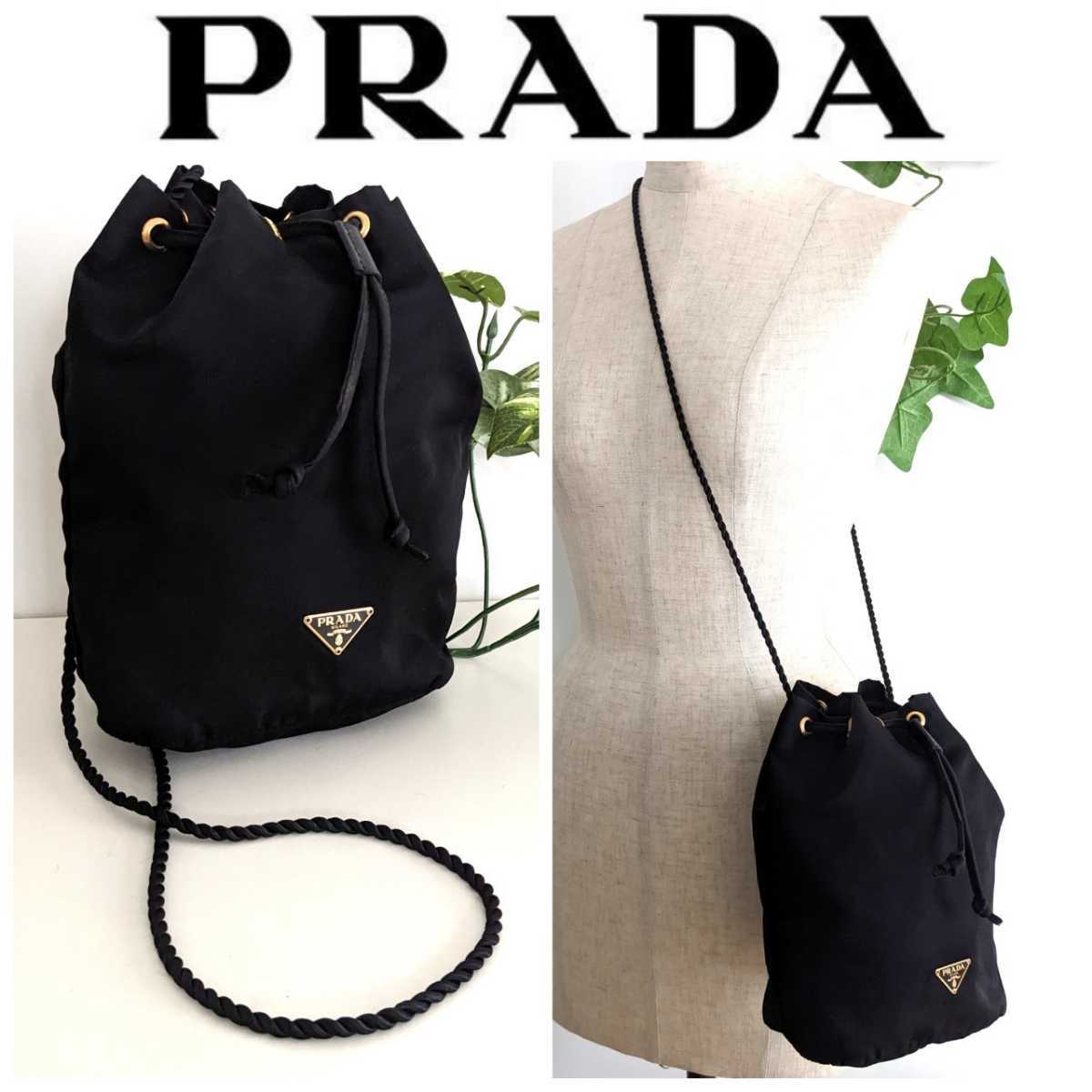 美品 PRADA ナイロン ポーチ ポシェット サコッシュ 巾着 黒 ミニバッグ