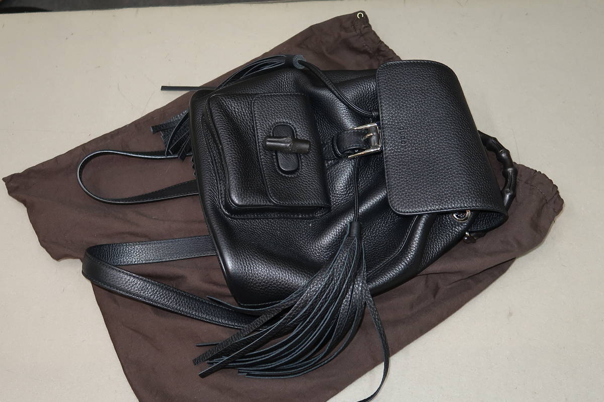 □□美品 グッチ GUCCI リュックサック 387149 バンブー レザー