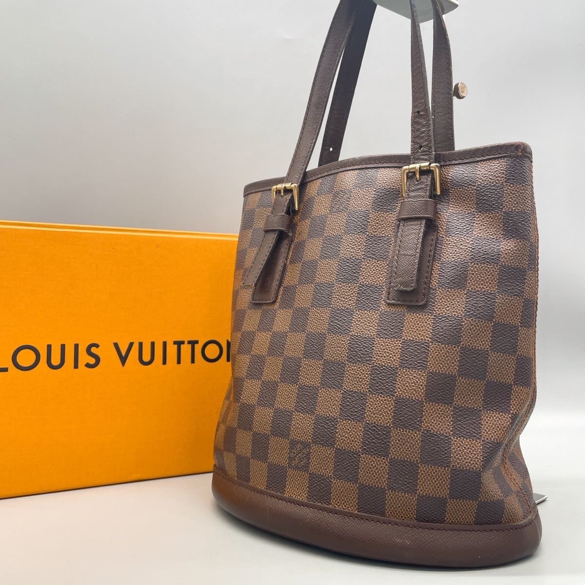 1円《極美品》LOUISVUITTON ルイヴィトン ダミエ マレ トートバッグ 肩掛け バケツ型 ワンショルダー 肩掛け PVC レザー ブラウン 茶_画像1