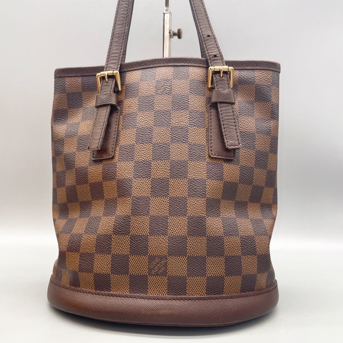 1円《極美品》LOUISVUITTON ルイヴィトン ダミエ マレ トートバッグ 肩掛け バケツ型 ワンショルダー 肩掛け PVC レザー ブラウン 茶_画像3