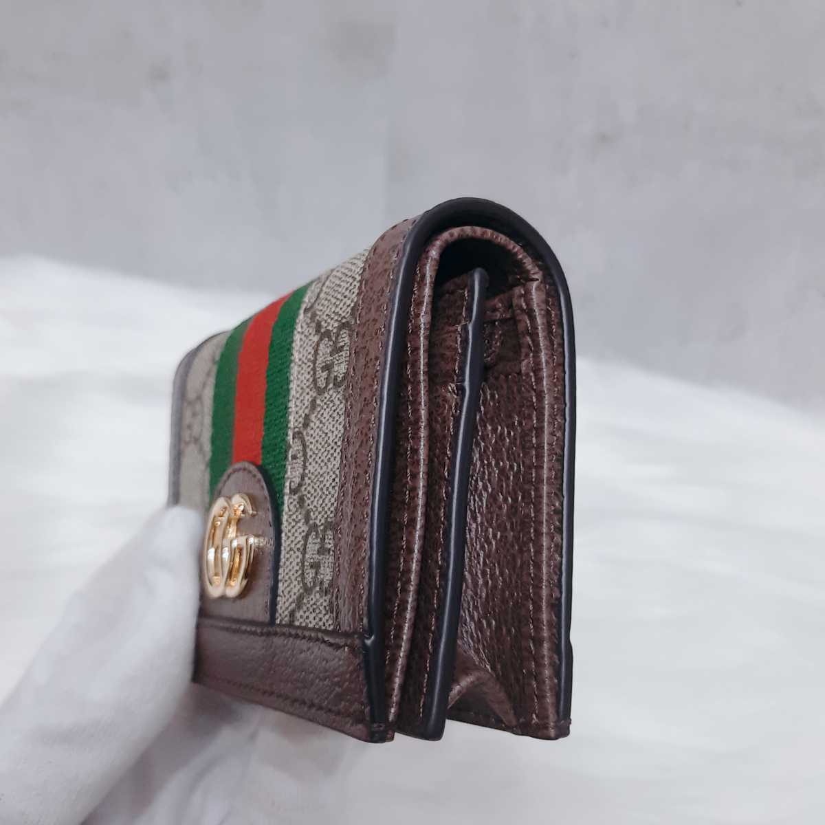 1円【新品同様 ほぼ未使用】 憧れの逸品 GUCCI グッチ オフィディア GG コンパクトウォレット カードケース 小銭入れ 箱付き シェリー