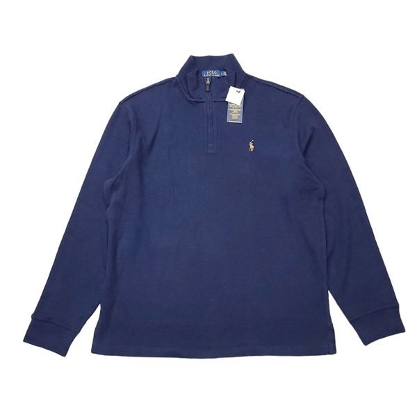 261281◎２【Lサイズ】未使用 POLO RALPH LAUREN エステートリブ ハーフジップ プルオーバー ネイビー ポロラルフローレン メンズ_画像1