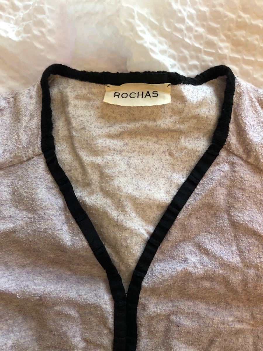 ROCHAS ロシャス パイル地 ノーカラー ジャケット カーディガン
