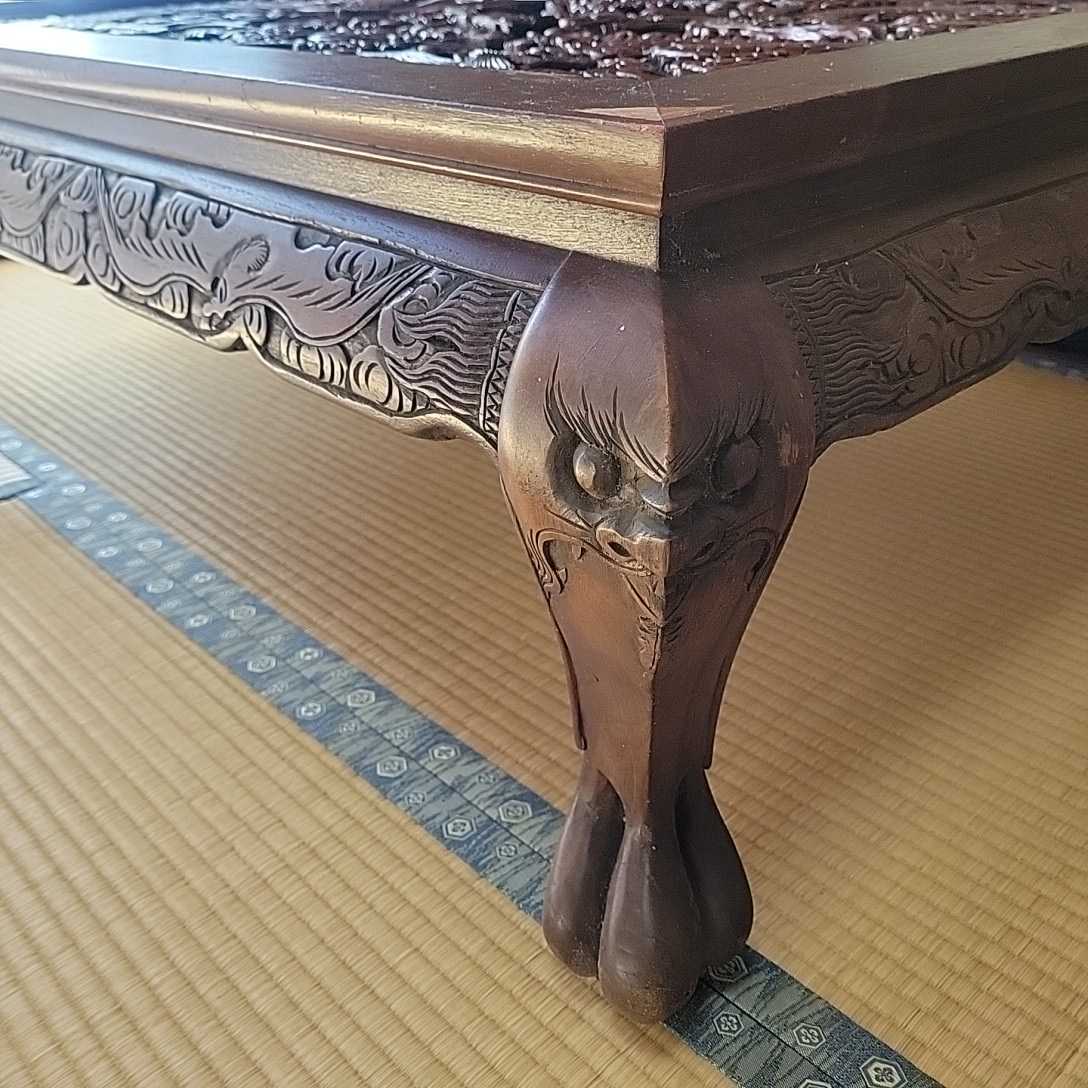 手渡し可能 アジア 手彫り 座卓 テーブル 龍 鳳凰 東南アジア