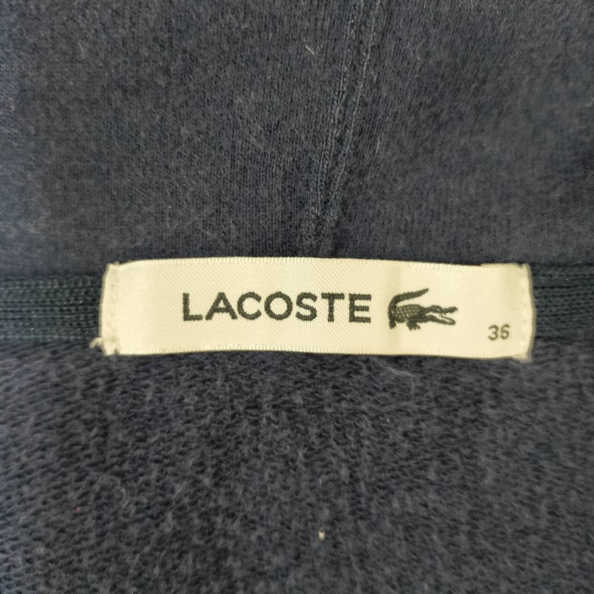 ラコステ LACOSTE パーカー サイズ36 S ネイビー グレー 紺 ボーダー フルジップ ポケット フード シンプル かわいい 綿100％ リブ 2819_画像9