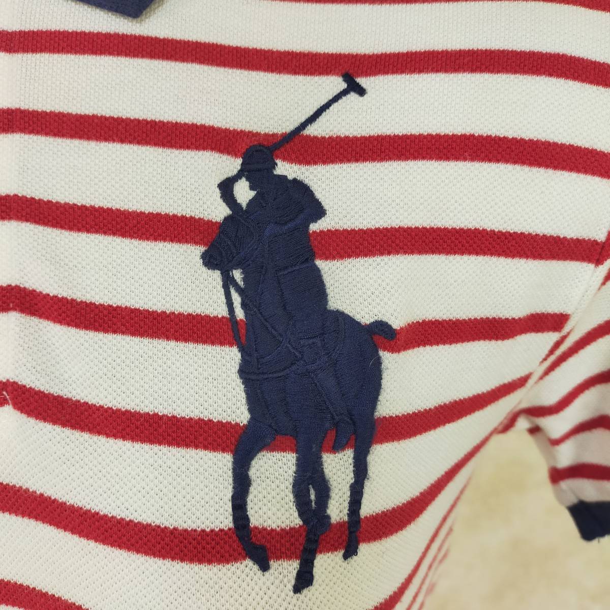 ポロ ラルフローレン POLO RALPH LAUREN ポロシャツ サイズM レッド ネイビー 赤 紺 ボーダー ビッグロゴ 半袖 刺繍ロゴ ハーフボタン 2025