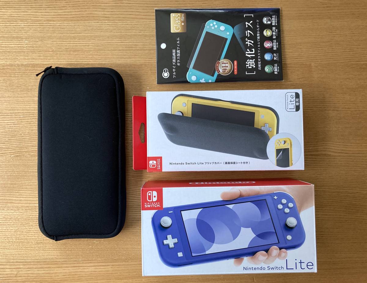  set / Nintendo Switch Lite / Blue /f lip cover / liquid crystal screen glass protection film / soft case / nintendo switch light blue 