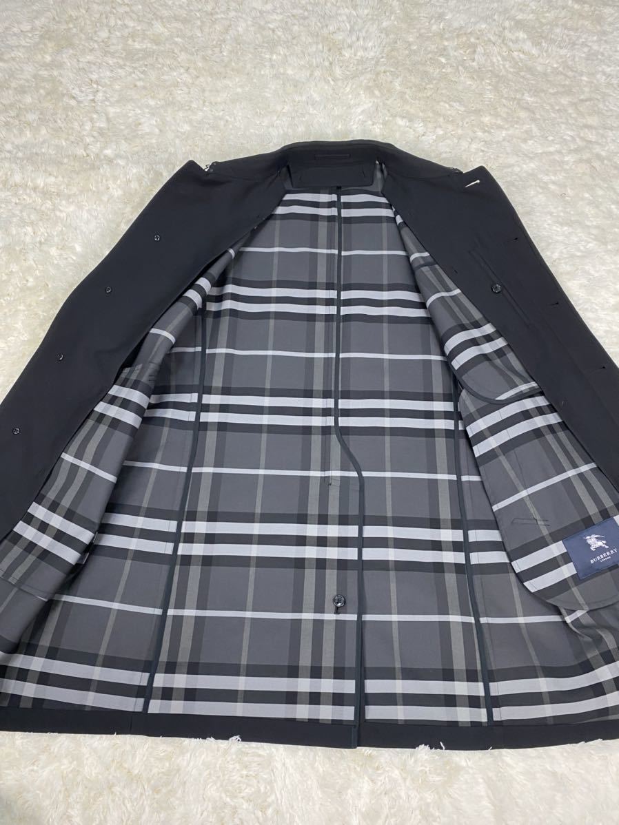 BURBERRY LONDON【極美品】バーバリー ロンドン ステンカラーコート ダウンライナー 裏地 襟裏ノバチェック 黒 ブラック Lサイズ