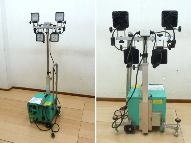 充電式 LED 投光機 (1) 4灯 W340×D410×H900~1420mm バッテリー キャスター ライト ランプ 照明 工事 工場 作業灯 イベント 夜間作業_画像2