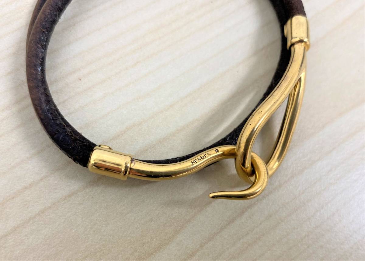 HERMES エルメス レザー ジャンボブレス 2連 ゴールド金具 ブラウン ...