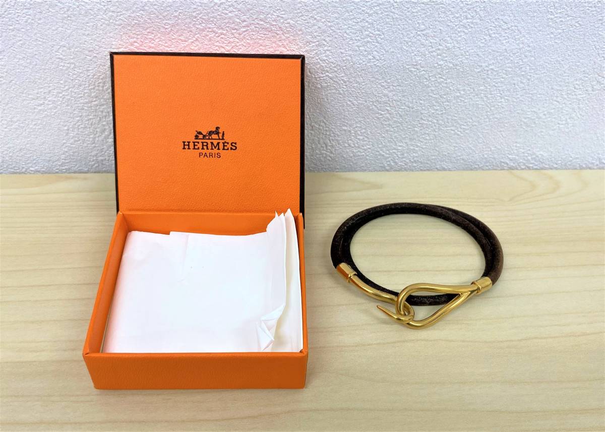 HERMES エルメス レザー ジャンボブレス 2連 ゴールド金具 ブラウン ...