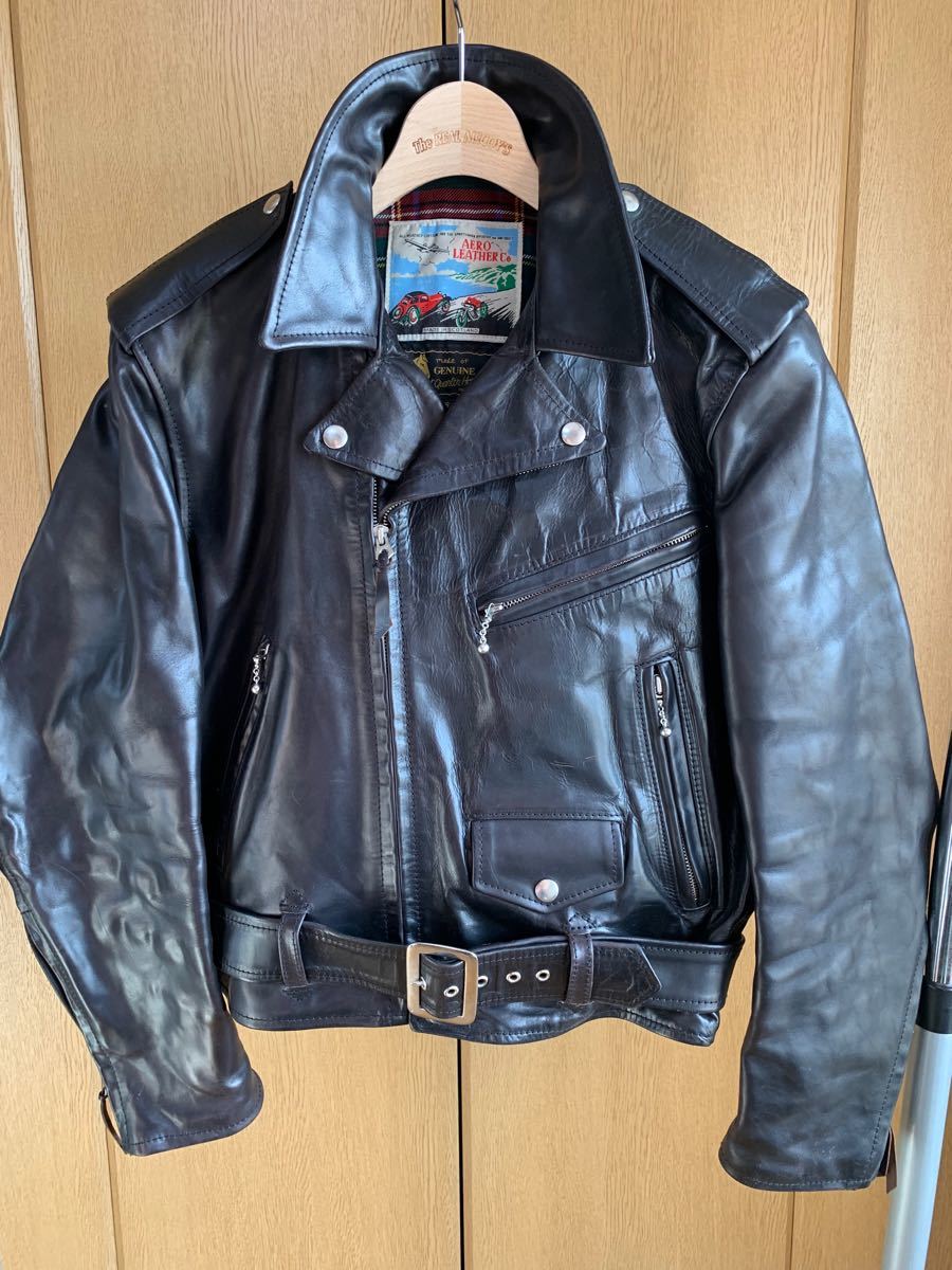 極美品 エアロレザー ホースハイドダブルライダーズジャケット