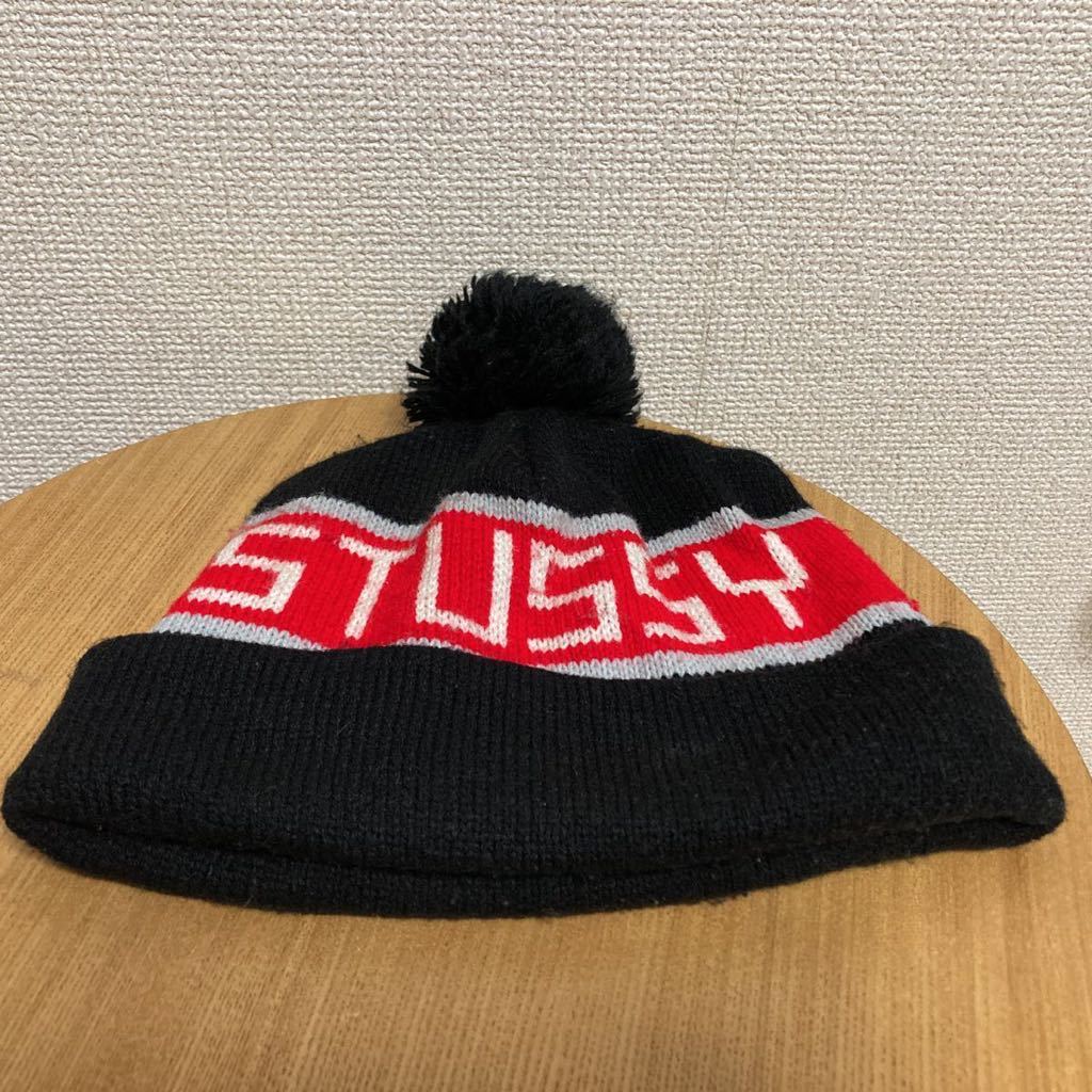 90's Old stussy ニット帽 ニットキャップ ビーニー ボンボン 90年代