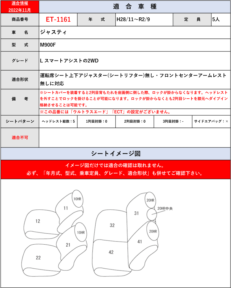 [Clazzio]M900F_M910F ジャスティ(H28/11～)用シートカバー[クラッツィオ×ネオ]_画像5