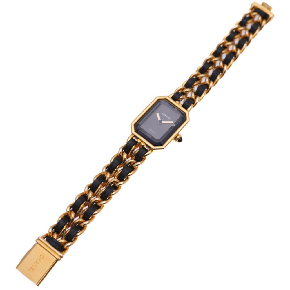 美品 シャネル プルミエール H0001 サイズL クオーツ 腕時計 ブラック/ゴールド 黒文字盤 0096 CHANEL レディース 