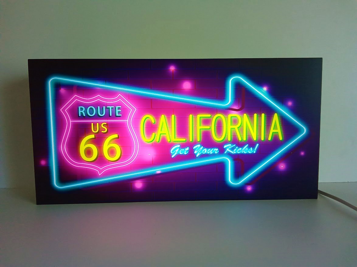 【Mサイズ/送料無料】ルート66 カリフォルニア マザーロード サイン ランプ 看板 置物 アメリカン雑貨 ライトBOX 電飾看板 電光看板