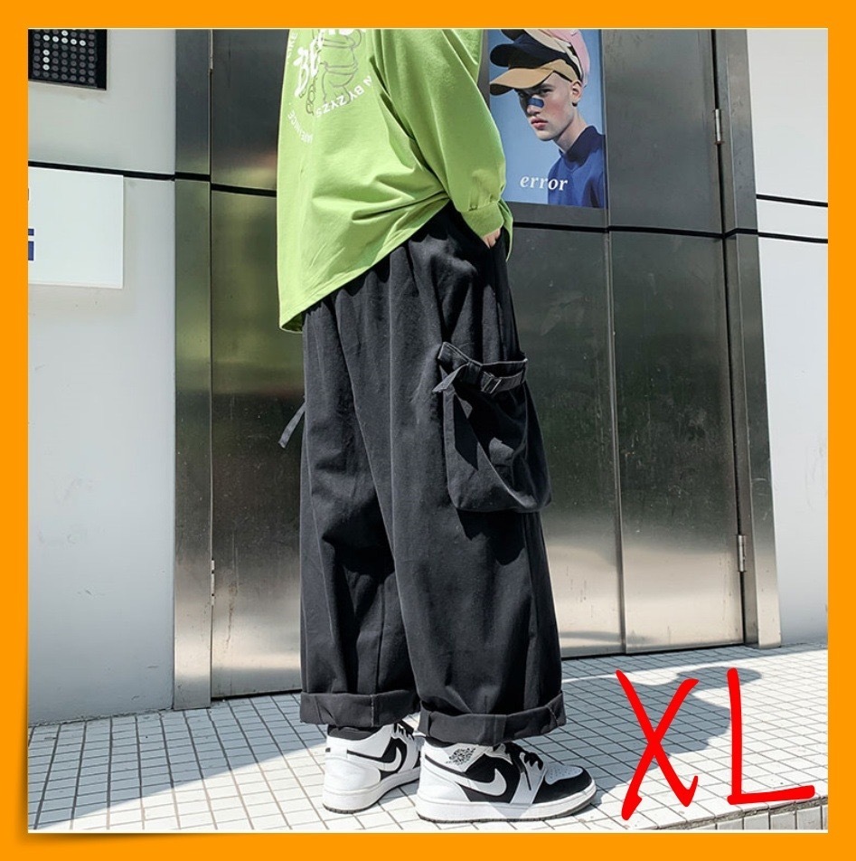 カーゴパンツ ワイド ユニセックス メンズ イージーパンツ 袴パンツ 黒　XL