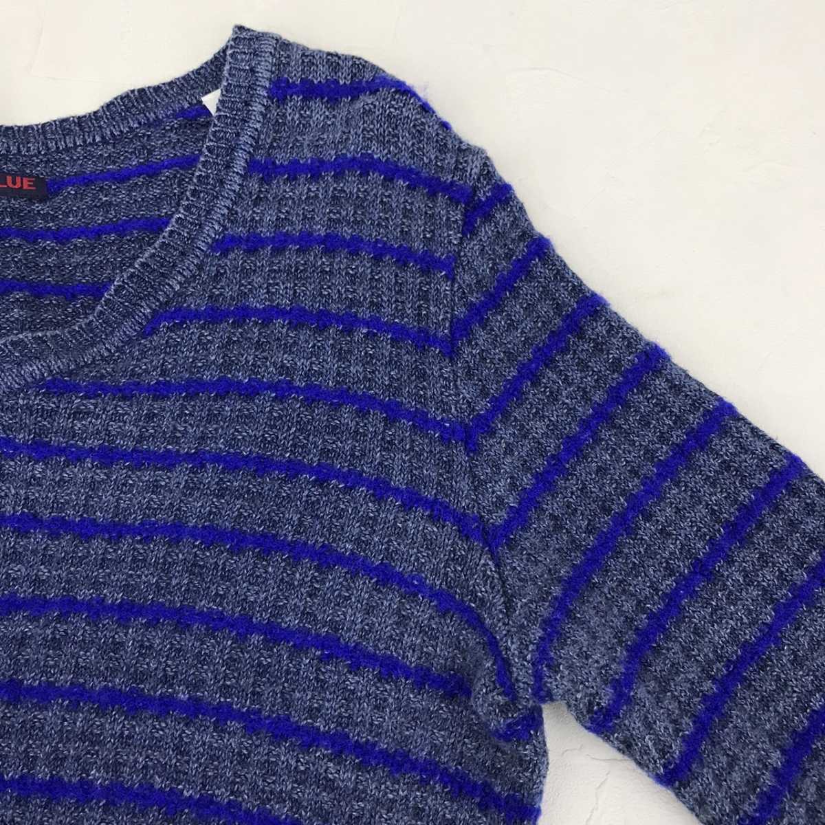 良品 BLUE BLUE ブルーブルー コットン80% ウール20% インディゴ ボーダー ニット セーター 1/S メンズ 日本製 聖林公司 長袖 ニットシャツ