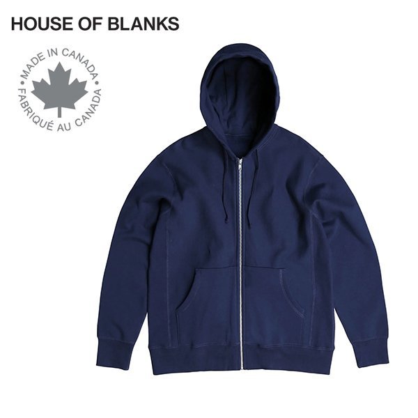 【サイズ M】House Of Blanks ハウスオブブランクス フルジップ スウェットパーカ ネイビー カナダ製 Classic Hooded Zip Sweatshirt