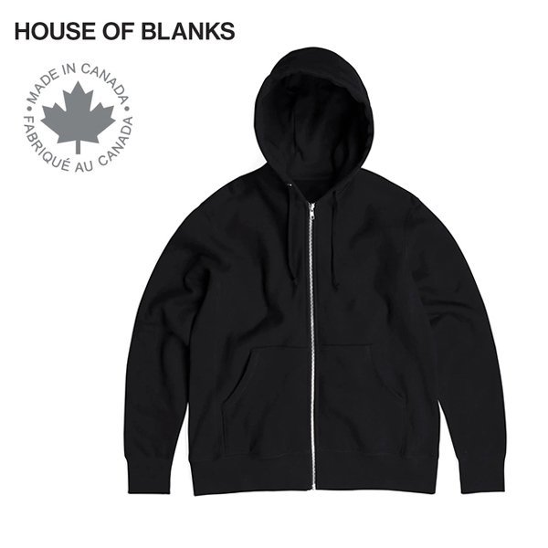 【サイズ M】House Of Blanks ハウスオブブランクス フルジップ スウェットパーカ ブラック カナダ製 Classic Hooded Zip Sweatshirt
