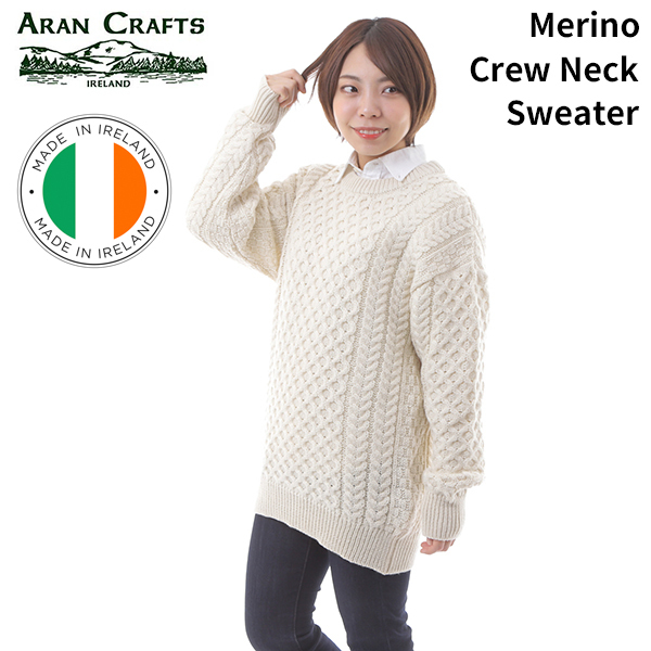 【サイズS】 アランクラフト Aran Crafts ウールニットセーター ナチュラル Merino Crew Neck Sweater MADE IN IRELAND アイルランド製_画像1