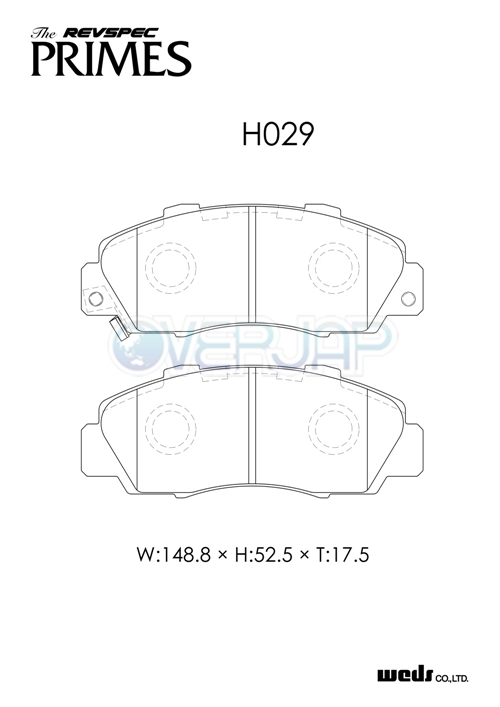 PR-H029 WedsSport レブスペックプライム ブレーキパッド フロント左右セット ホンダ アコードワゴン CL2 2000/6～2002/11_画像2