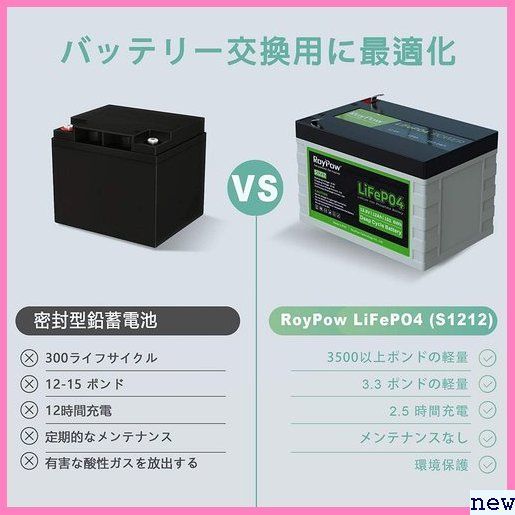 新品送料無料★yt RoyPow 魚群探知機、ソーラーシステム、UPSなどに対 RV リン酸鉄リチウムイオン 12Ah 12 42_画像3