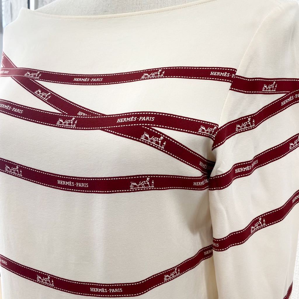 新品 エルメス シルク リボン柄ブラウス-