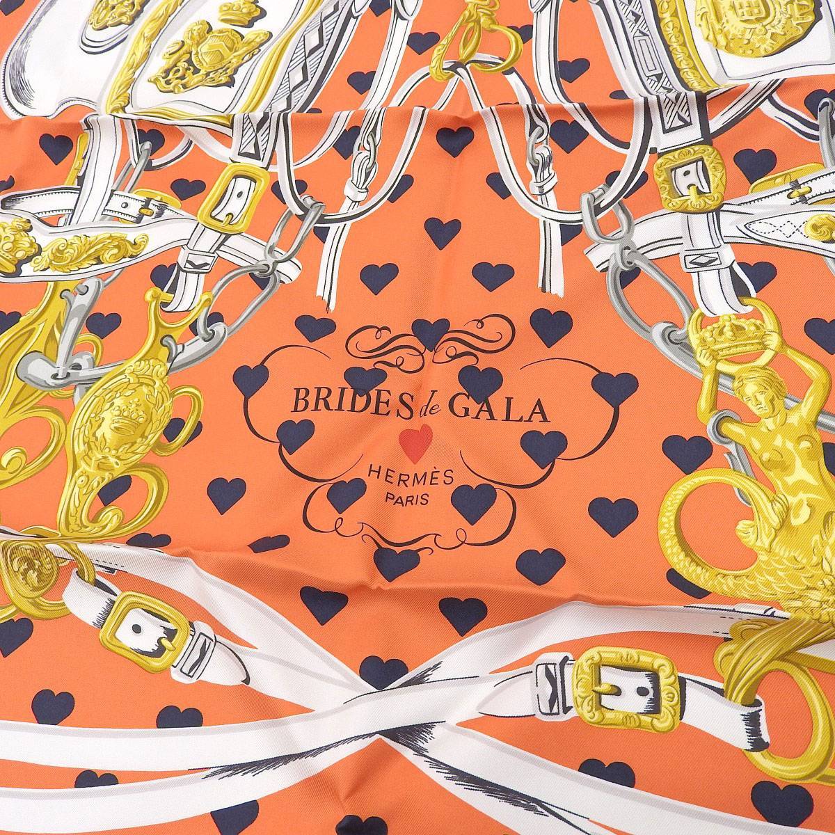 エルメス Hermes BRIDES de GALA LOVE(ブリッド・ドゥ・ガラ・ラヴ) スカーフ シルク オレンジ ネイビー ホワイト レディース 8271_画像4