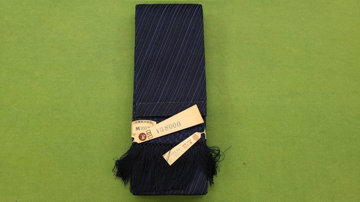 * outright sales *[ unused ] man's obi silk man obi .. person guide attaching navy blue .. woven rice . woven No.N