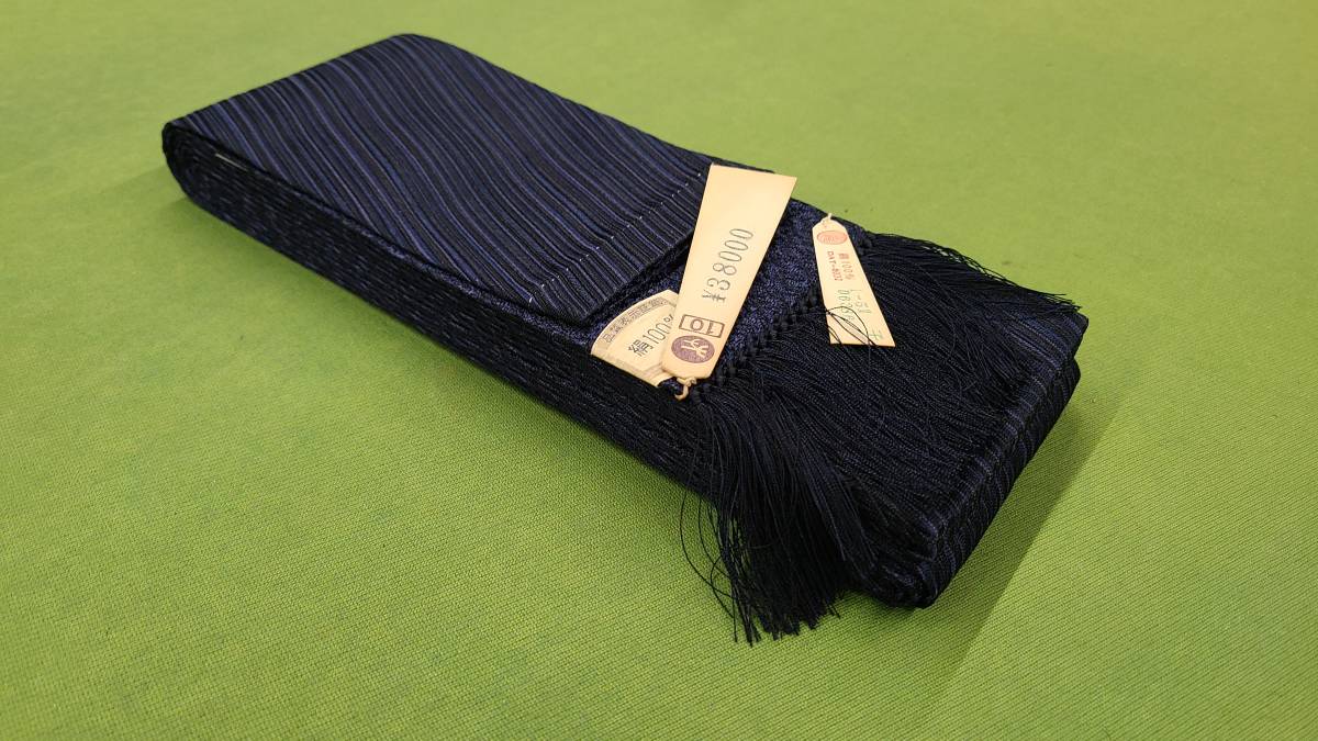 * outright sales *[ unused ] man's obi silk man obi .. person guide attaching navy blue .. woven rice . woven No.N