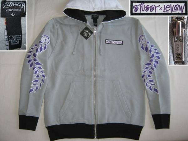 ★新品 ハワイ限定 STUSSY×LEILOW FULLZIPHOOD GREY ステューシー レイロウ フルジップスウェットパーカー L スカル HAWAII JulesGayton★_画像1