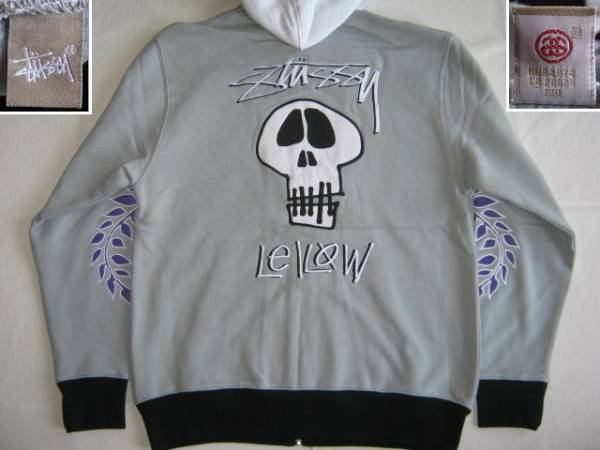 ★新品 ハワイ限定 STUSSY×LEILOW FULLZIPHOOD GREY ステューシー レイロウ フルジップスウェットパーカー L スカル HAWAII JulesGayton★_画像2