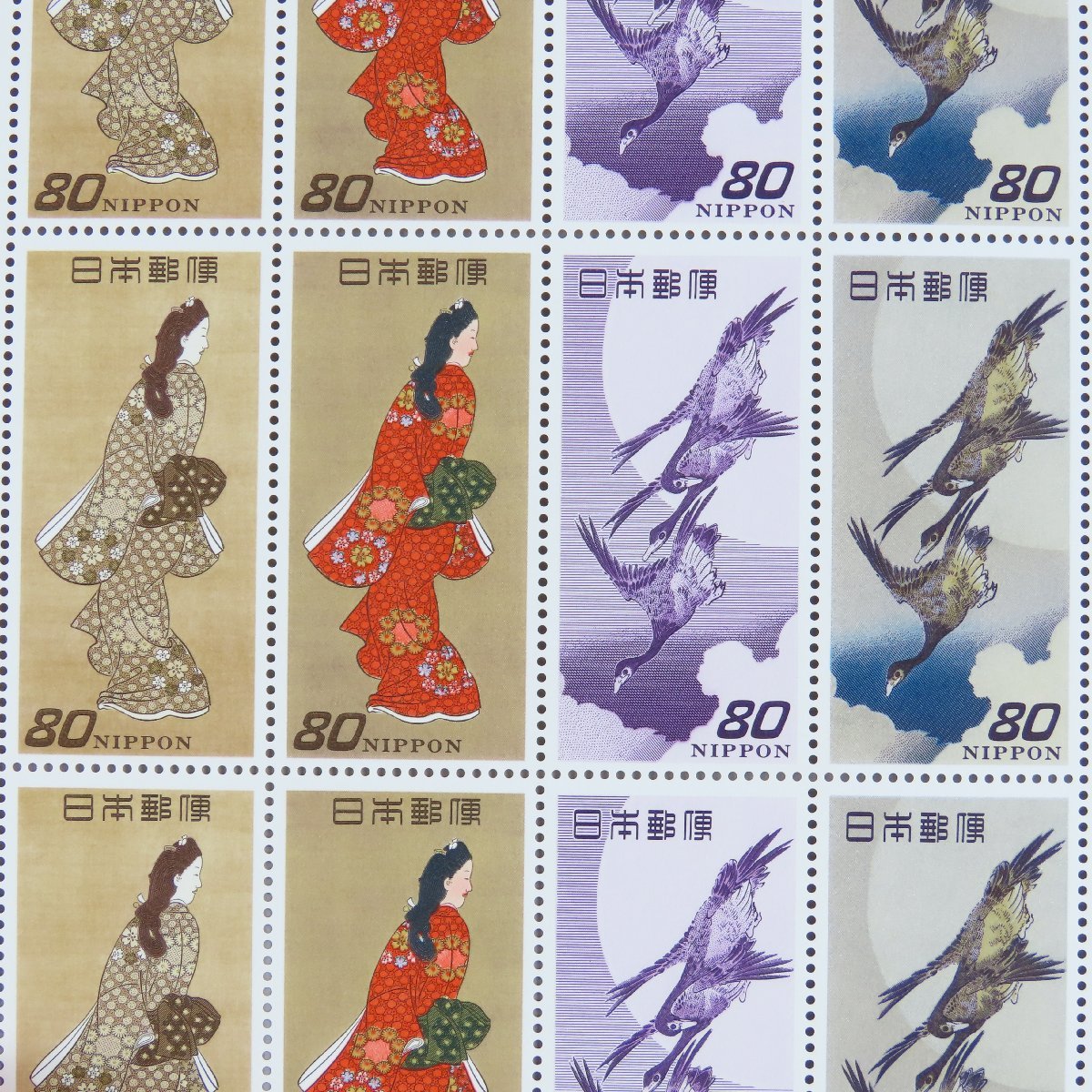 【切手2451】郵便切手の歩みシリーズ 第6集 見返り美人・月に雁 1996年6月3日 80円16面1シートの画像1