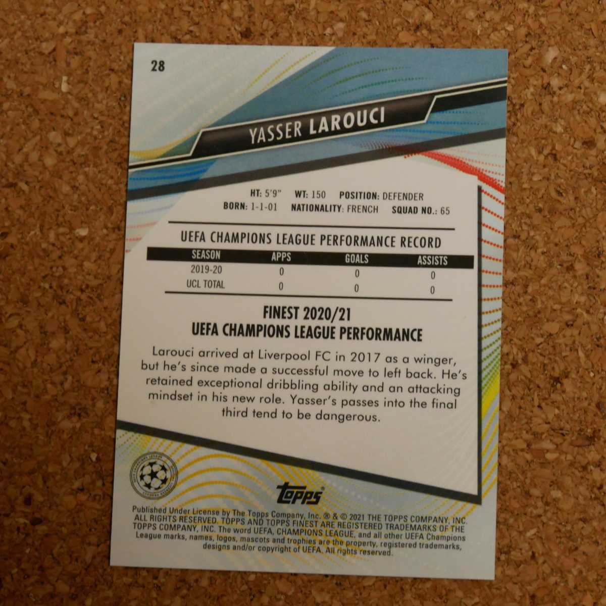 topps finest Yasser Larouci トップスファイネスト ヤセルラルシ リヴァプール ルーキー rookie RC_画像2