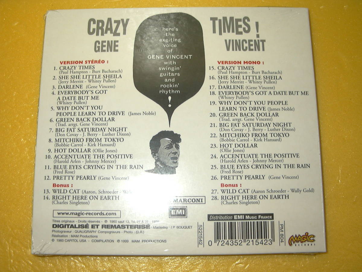 【CD/デジパック/シールド未開封】GENE VINCENT「CRAZY TIMES !」STEREO & MONO収録/ボーナス・トラック2曲_画像2