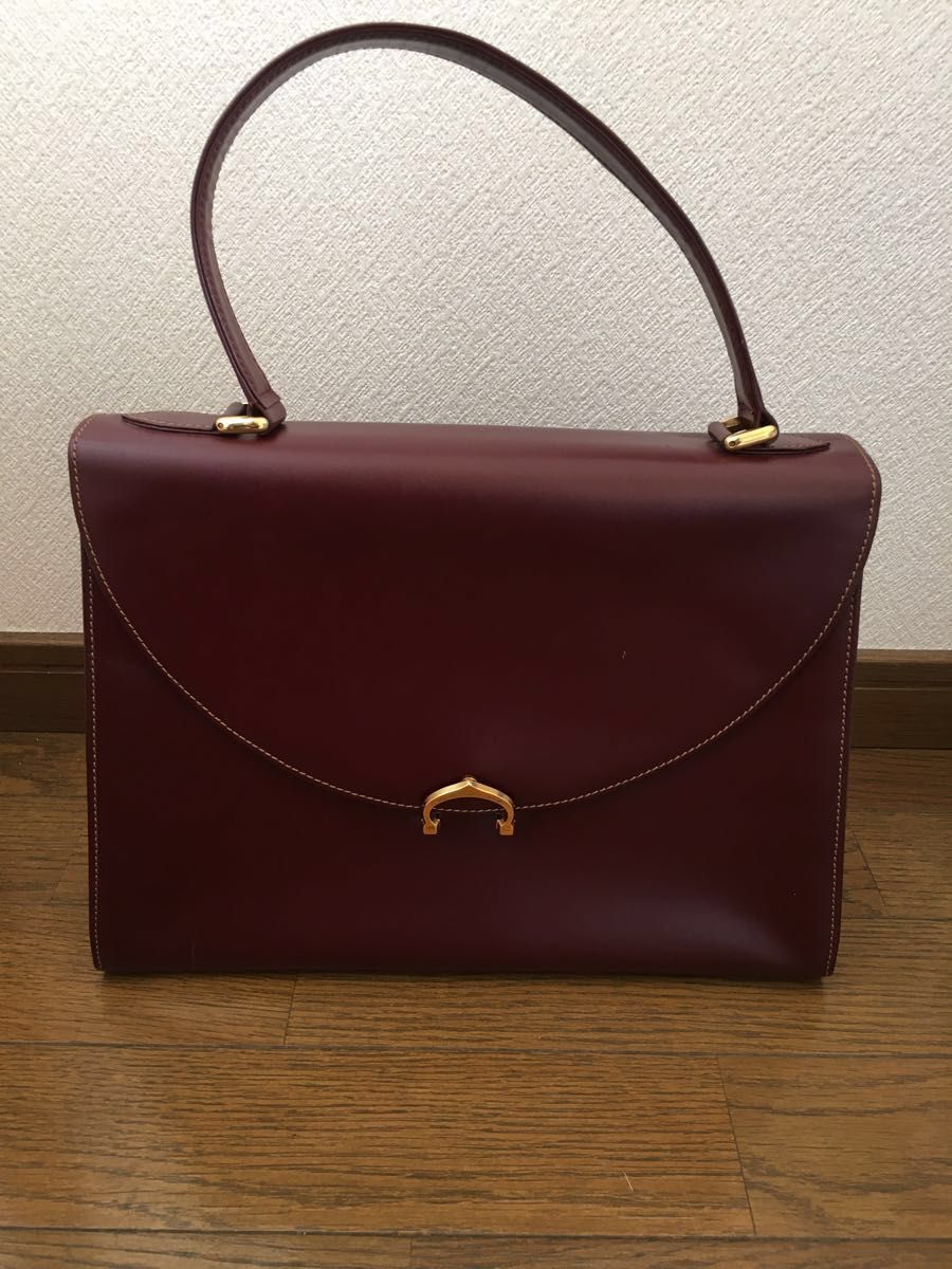 カルティエ ハンドバッグ ボルドー C金具 レザー|PayPayフリマ