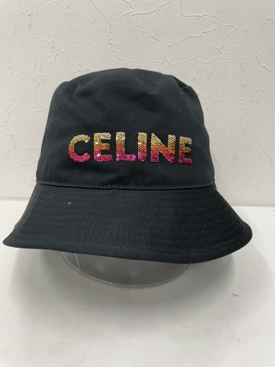 CELINE セリーヌ バケットハット 帽子 ブラック 黒 Sサイズ エンブロイダリー バケットハット 2AUO1968P