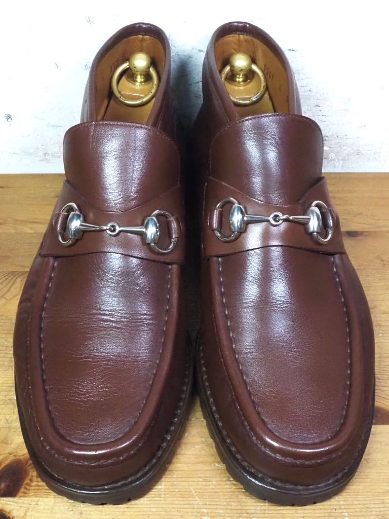 [ прекрасный товар ]ITALY производства Old Gucci /GUCCI шланг bit ботинки Men*s 391/2E 24.5.cm соответствующий чай / Loafer 